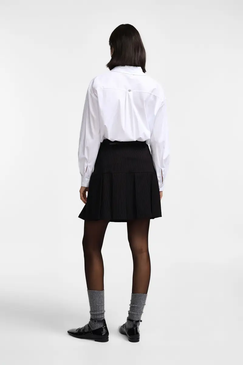 Gonna corta a pieghe vita alta rigata Nero miniatura 4
