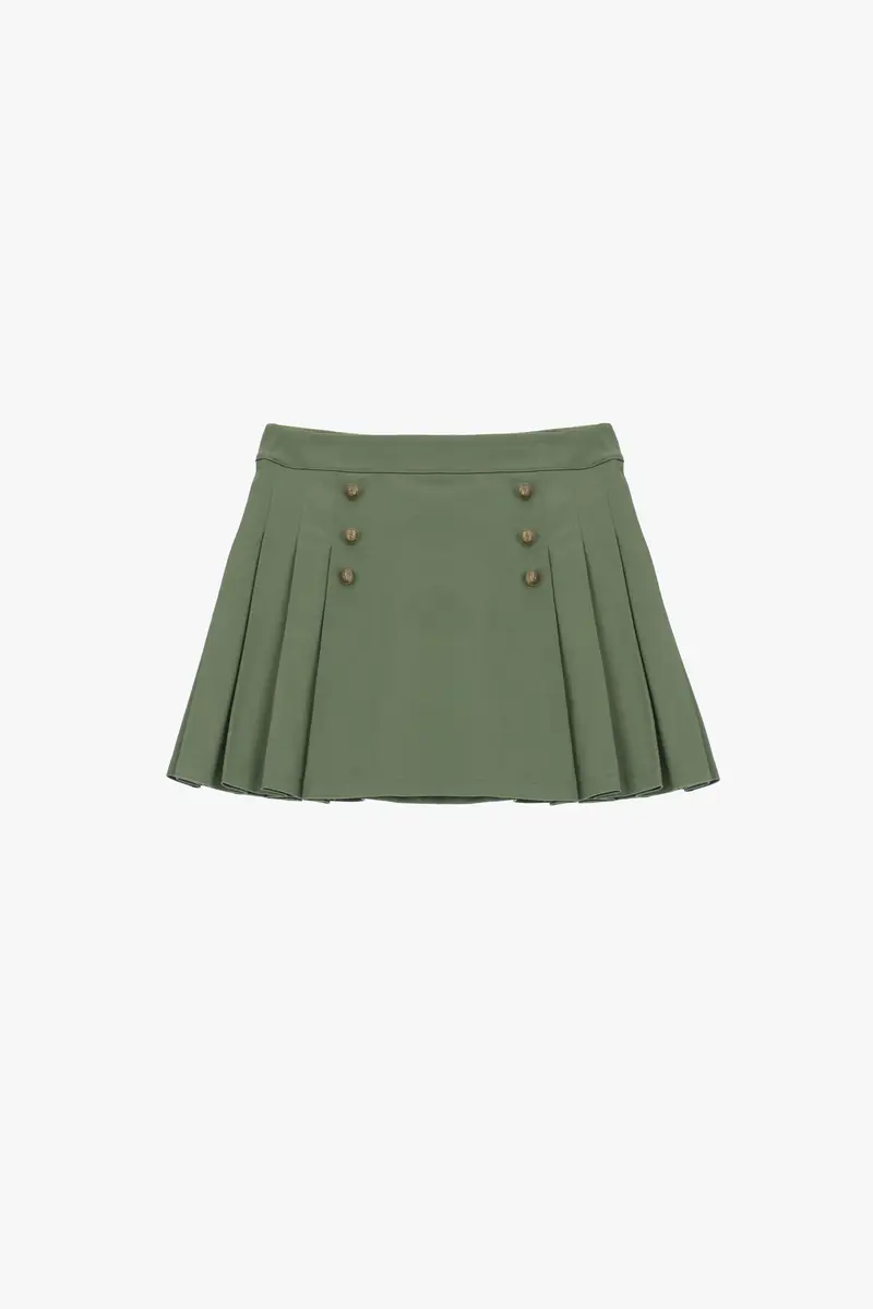 Gonna corta con pieghe e bottoni decorativi New verde