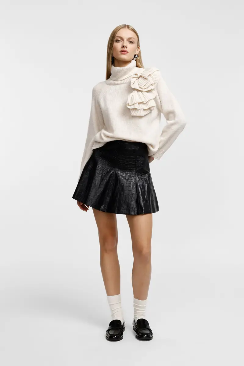 Gonna corta flare effetto cocco vita alta Nero miniatura 2