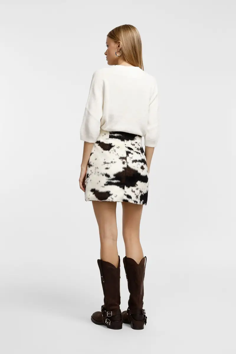 Gonna corta high-rise stampa effetto pelliccia Variante unica miniatura 3