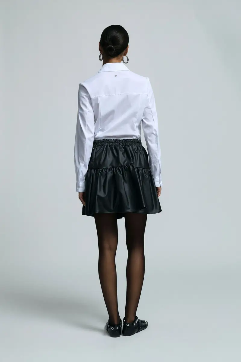 Gonna corta volant vita alta con elastico Nero miniatura 3