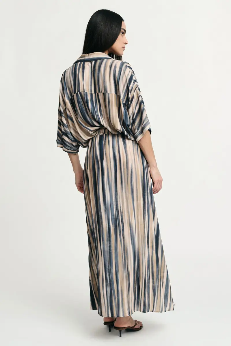 Gonna lunga a righe con coulisse regolabile Beige miniatura 3