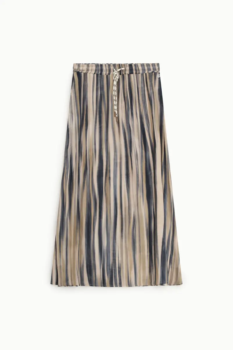 Gonna lunga a righe con coulisse regolabile Beige