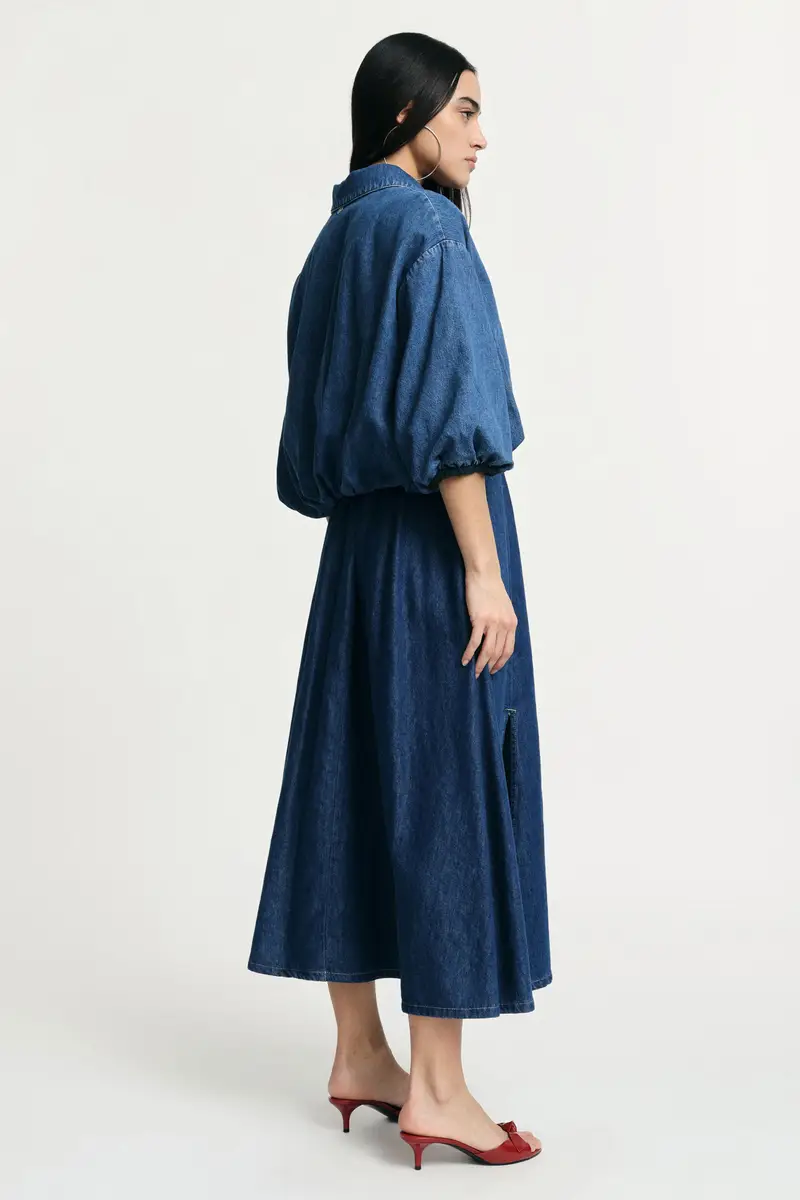 Gonna lunga ampia con spacco laterale Blu denim miniatura 3