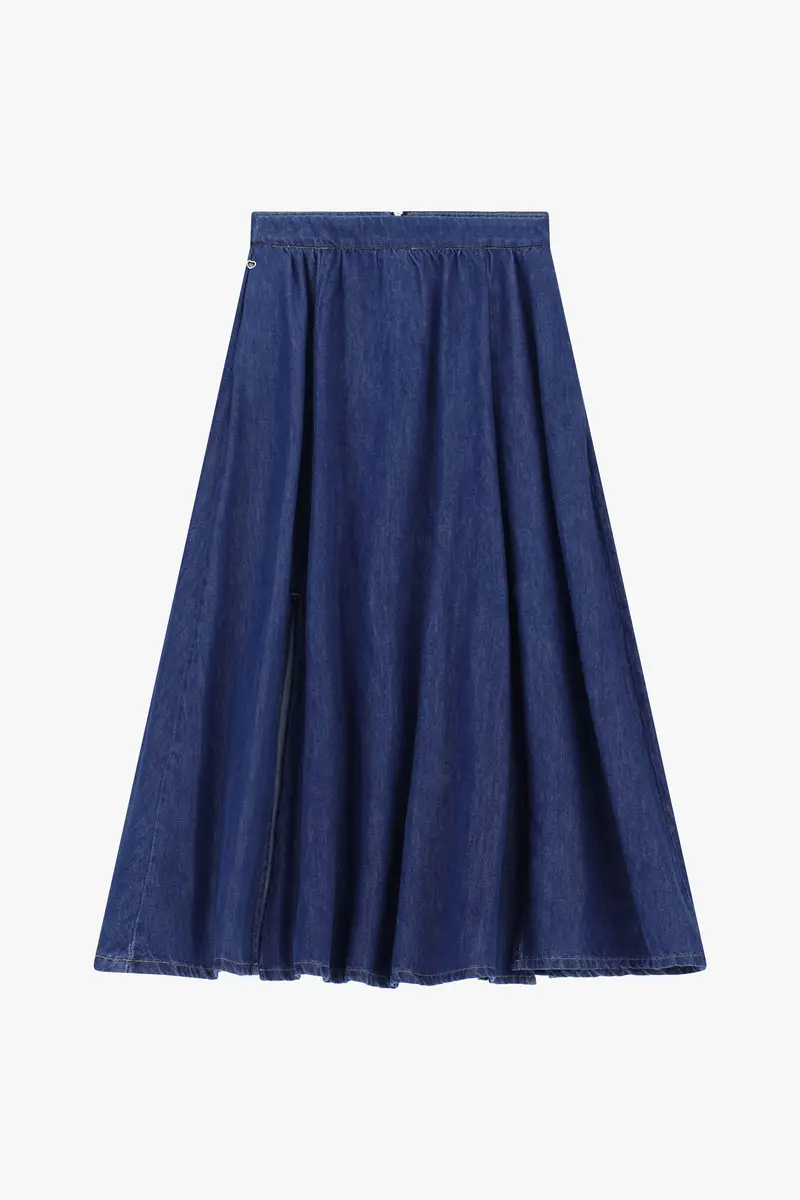 Gonna lunga ampia con spacco laterale Blu denim
