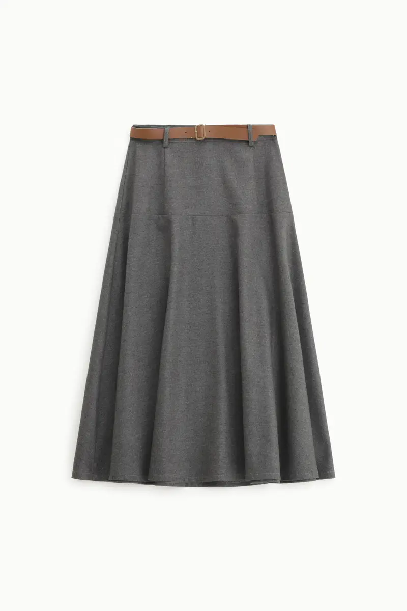 Gonna lunga con cintura e dettaglio Grigio medio