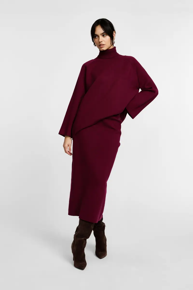 Gonna lunga vita alta tinta unita Amaranto miniatura 2