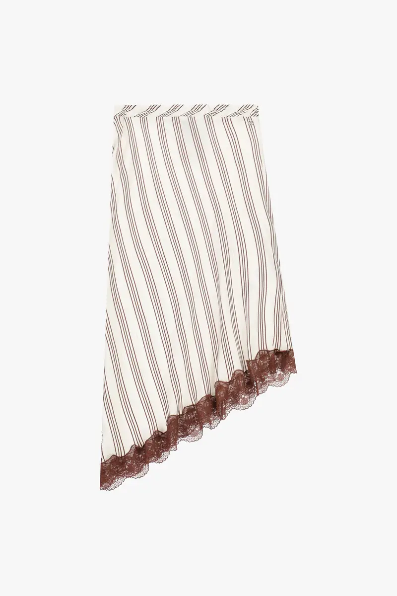 Gonna midi asimmetrica a righe con bordo in pizzo Burro