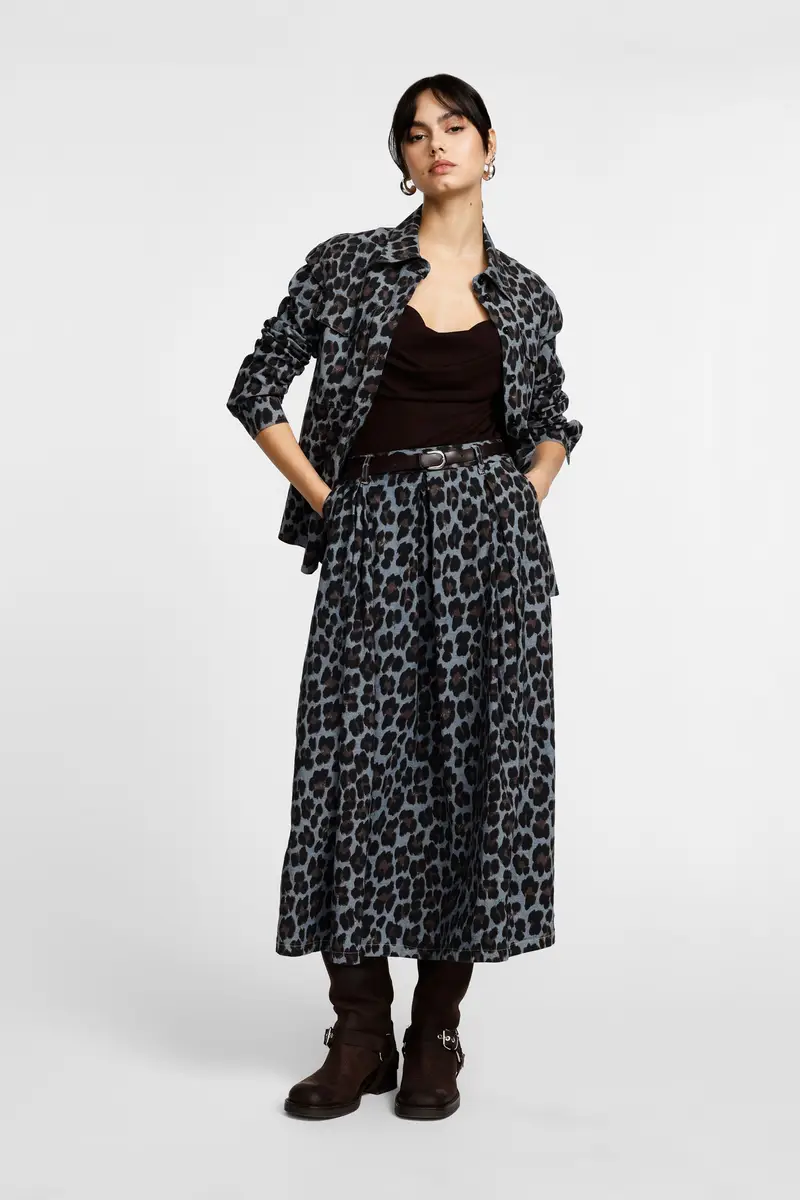 Gonna midi con cintura e stampa animalier Maculato miniatura 2