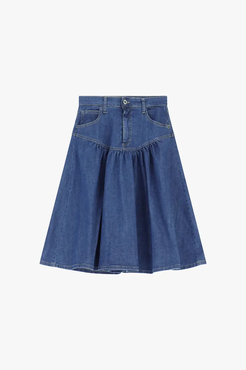 Gonna midi denim con vita alta e tasche Blu denim