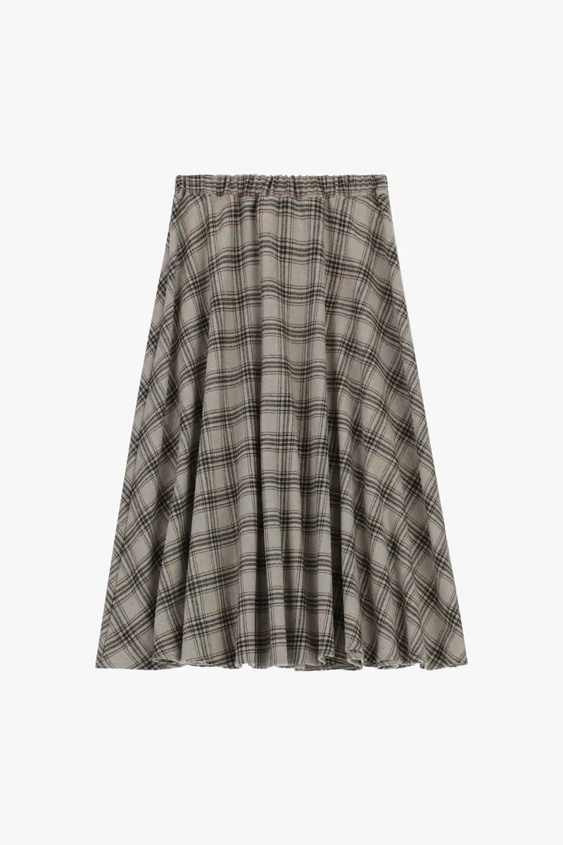 Gonna midi stampata a vita alta con elastico Beige