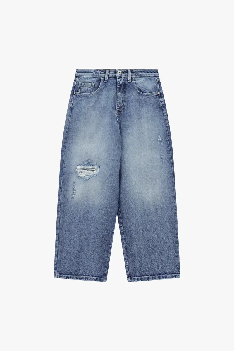 Jeans a gamba ampia con dettaglio strappo Blu denim