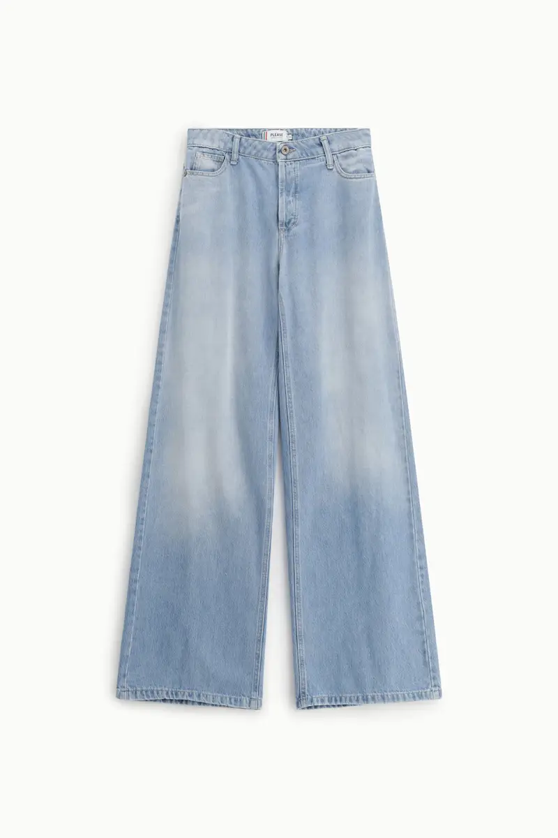 Jeans a gamba ampia vita alta cinque tasche Blu denim