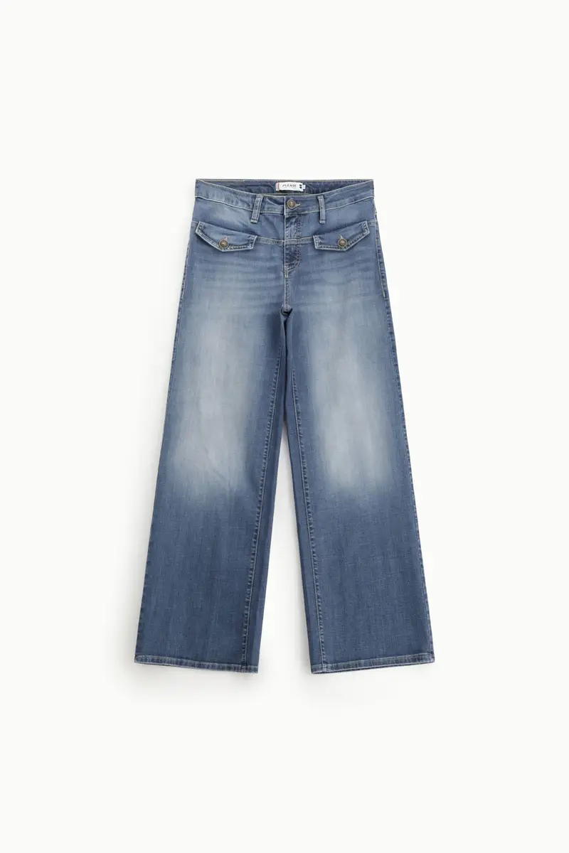 Jeans a gamba larga con vita alta Blu denim