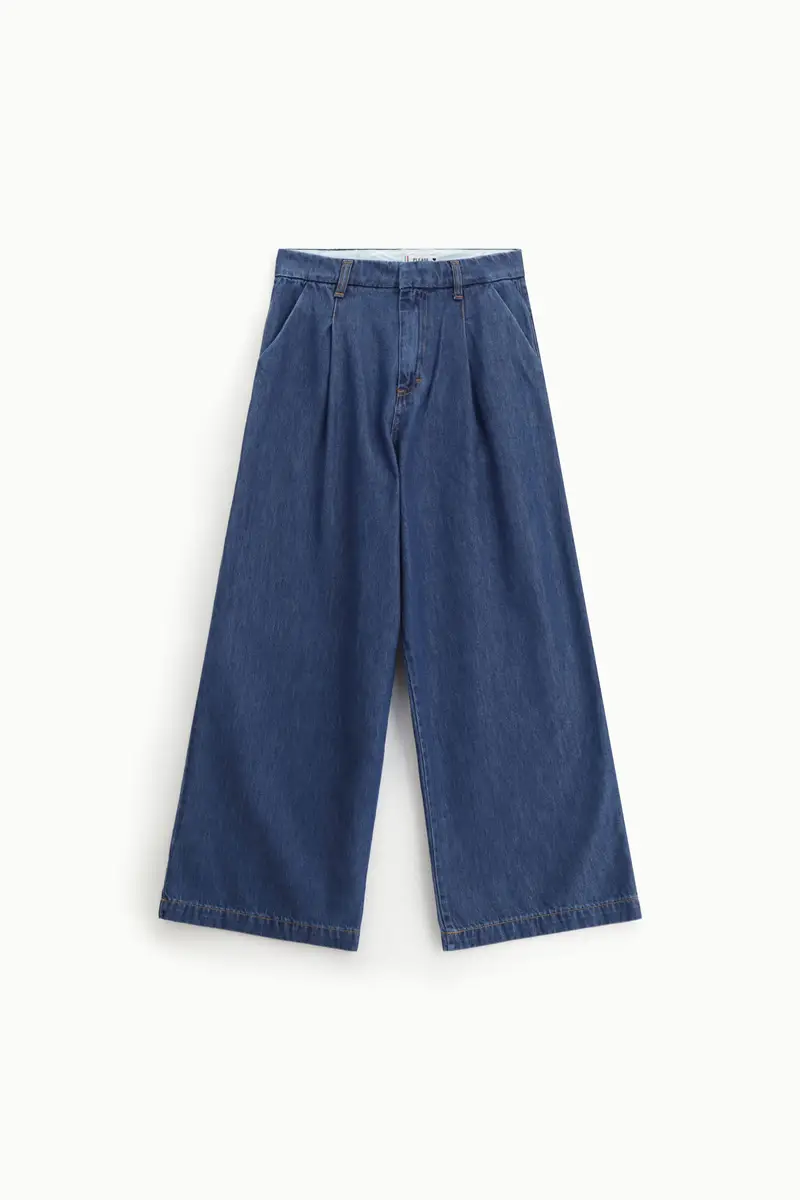 Jeans a gamba larga con vita alta Blu denim