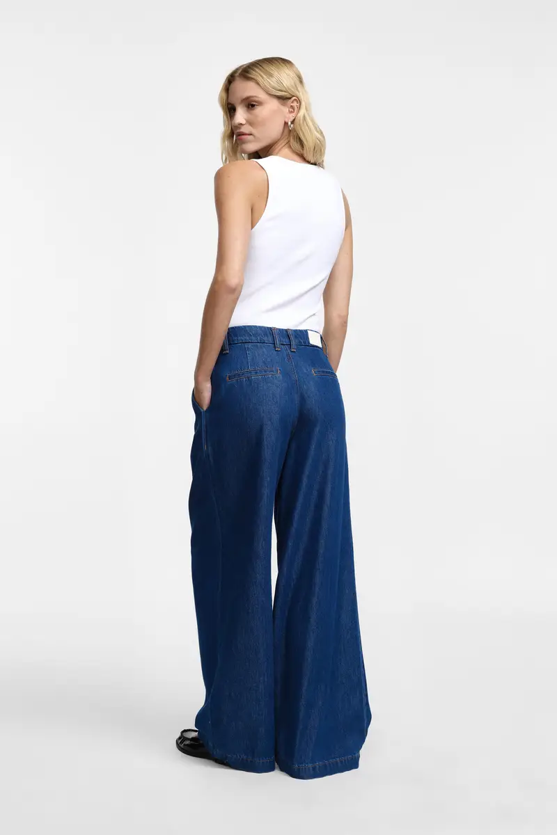 Jeans a gamba larga con vita alta Blu denim miniatura 4