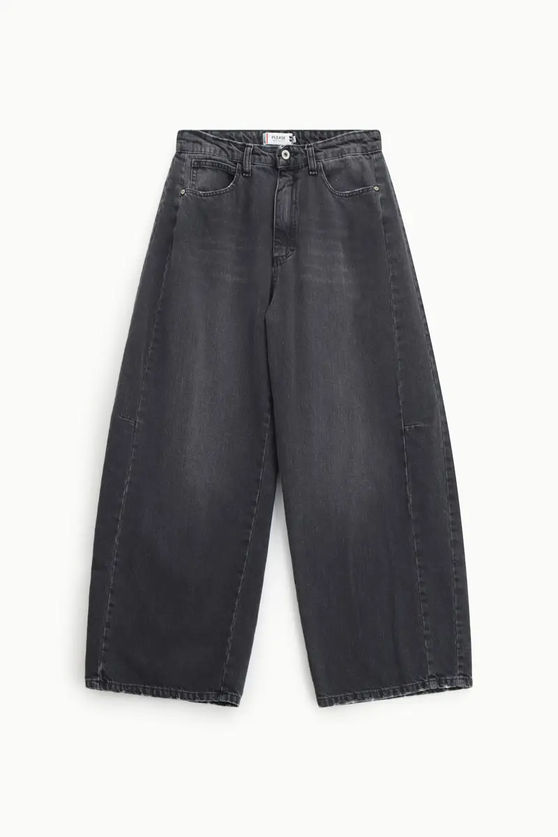 Jeans a gamba larga con vita alta Nero denim