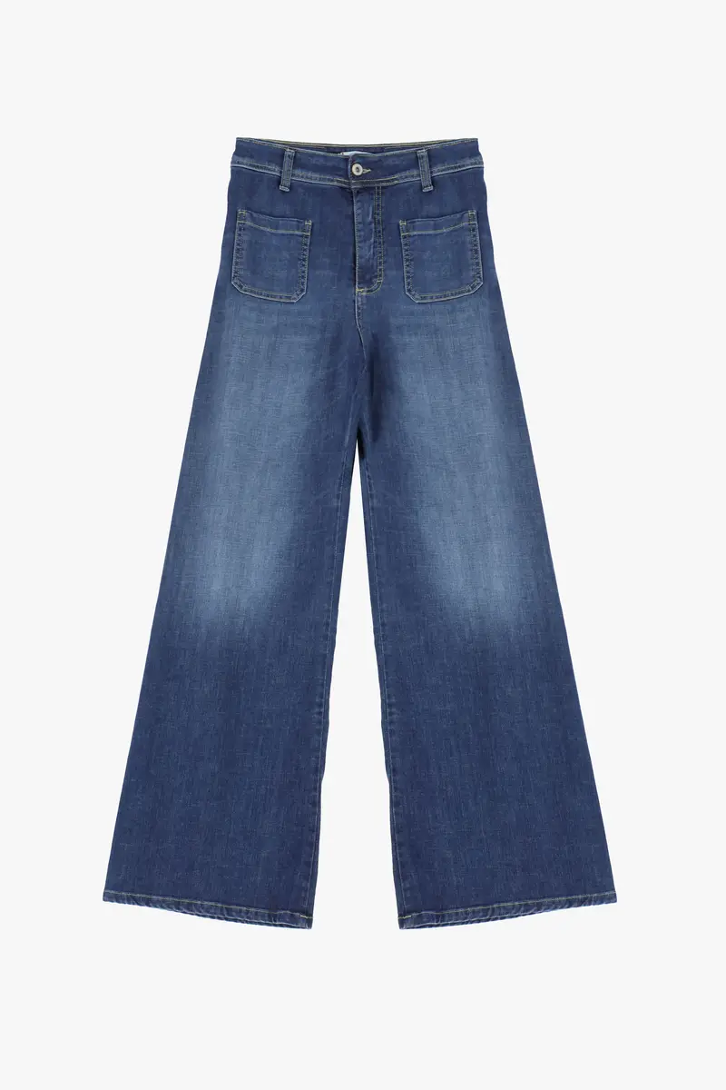 Jeans a palazzo effetto délavé con tasche applicate Blu denim