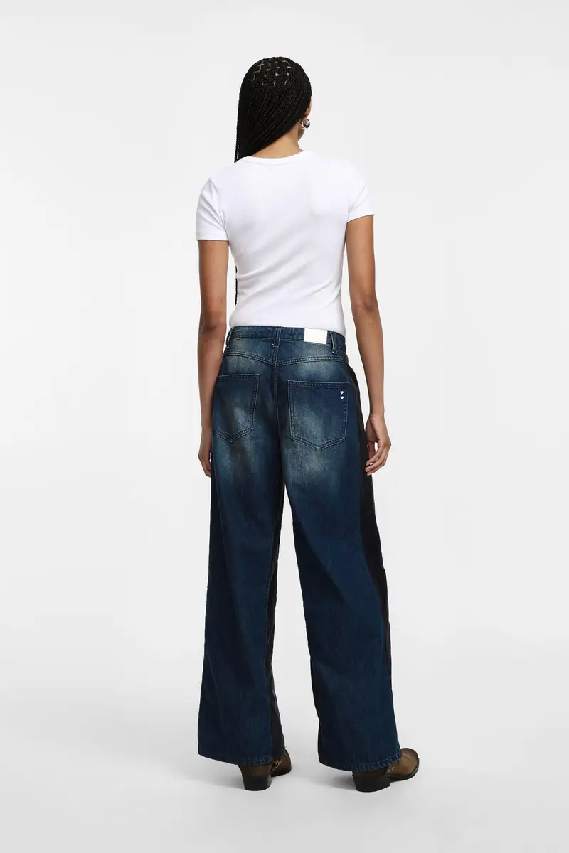 Jeans a zampa con blocchi di colore Blu denim miniatura 3