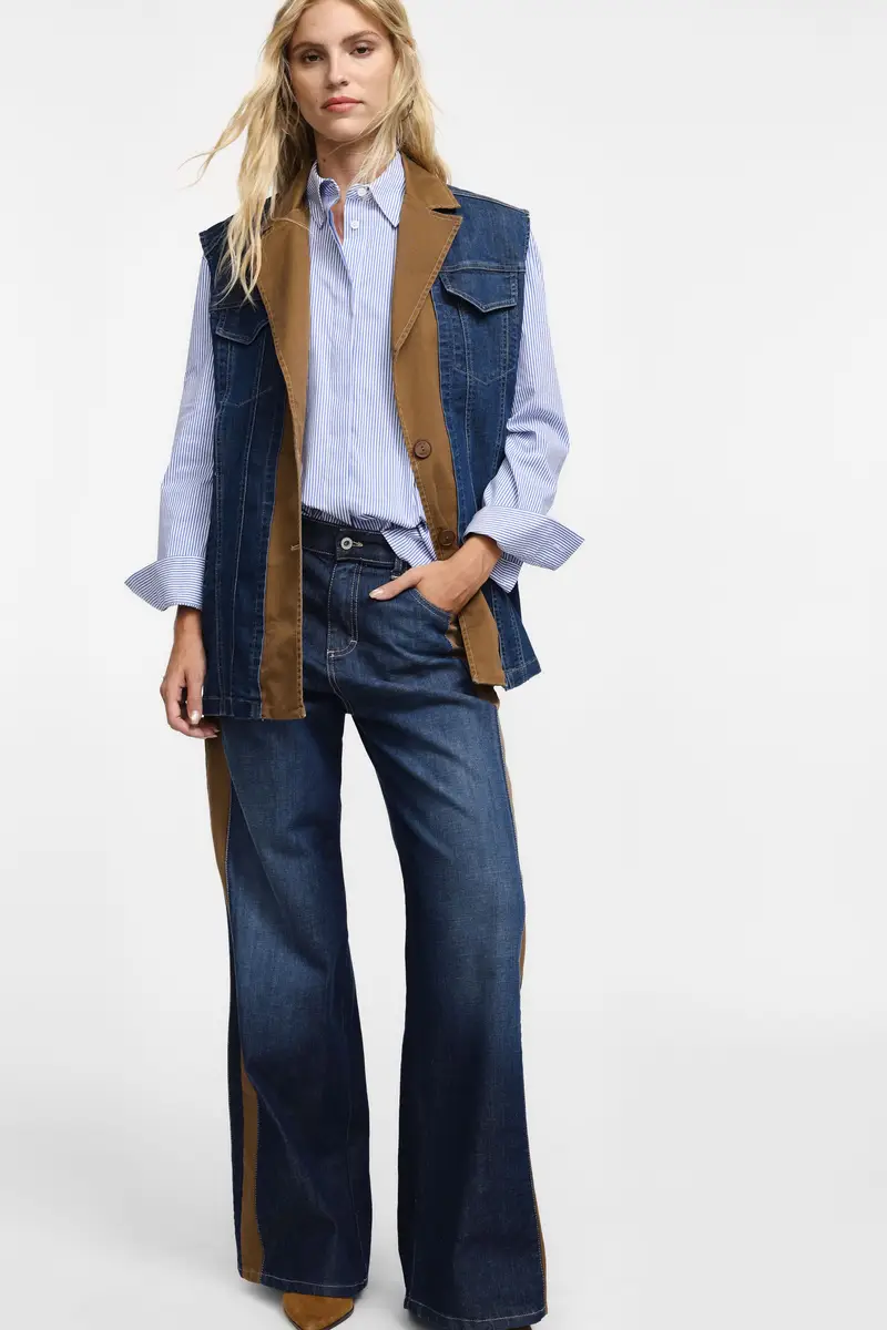 Jeans a zampa con blocchi di colore Blu denim miniatura 4