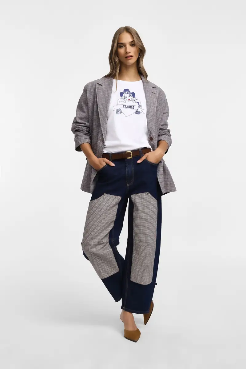 Jeans baloon a blocchi di colore Blu denim miniatura 2