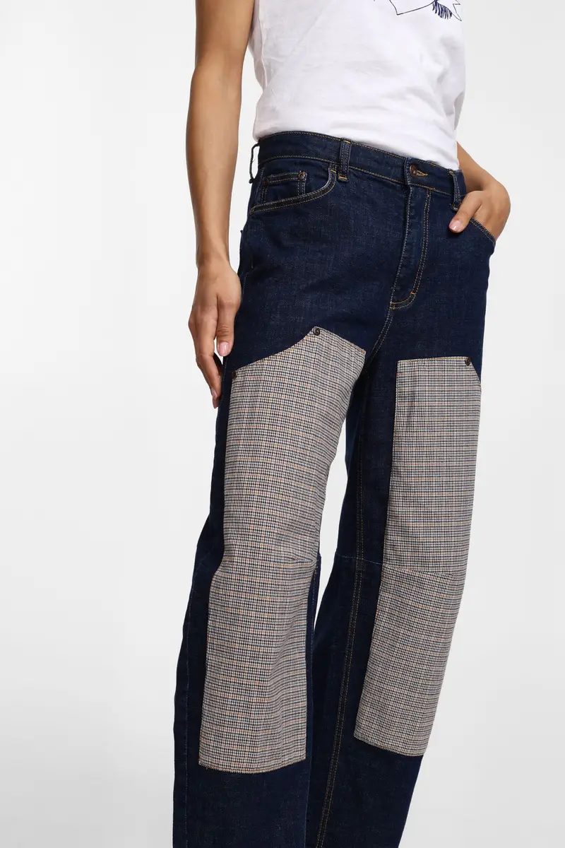 Jeans baloon a blocchi di colore Blu denim miniatura 4