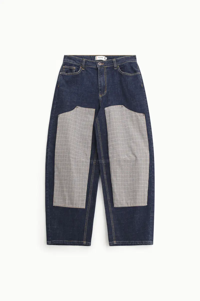 Jeans baloon a blocchi di colore Blu denim