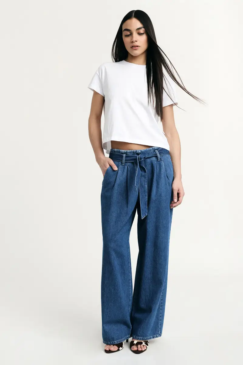 Jeans paperbag vita alta con cintura coordinata Blu denim miniatura 2