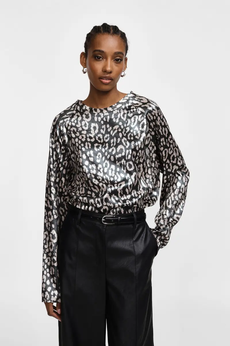 Maglia a maniche lunghe stampa animalier Nero miniatura 2