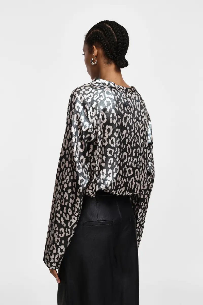 Maglia a maniche lunghe stampa animalier Nero miniatura 3