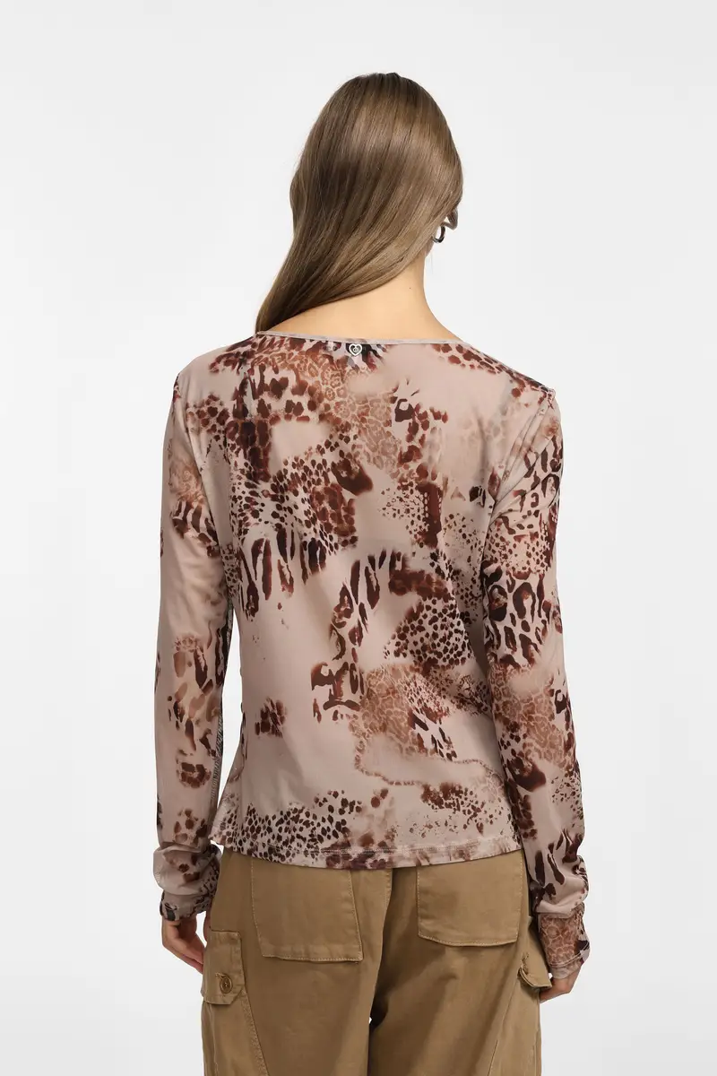 Maglia a maniche lunghe stampata Beige miniatura 3