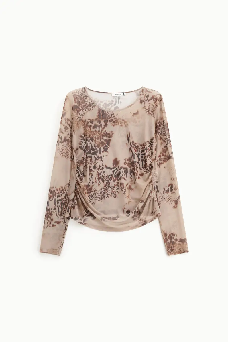 Maglia a maniche lunghe stampata Beige