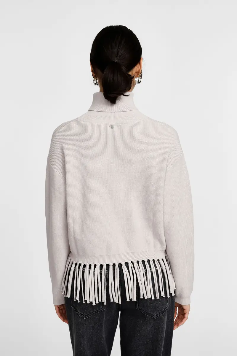 Maglione collo alto con frange sul fondo Grigio perla miniatura 3