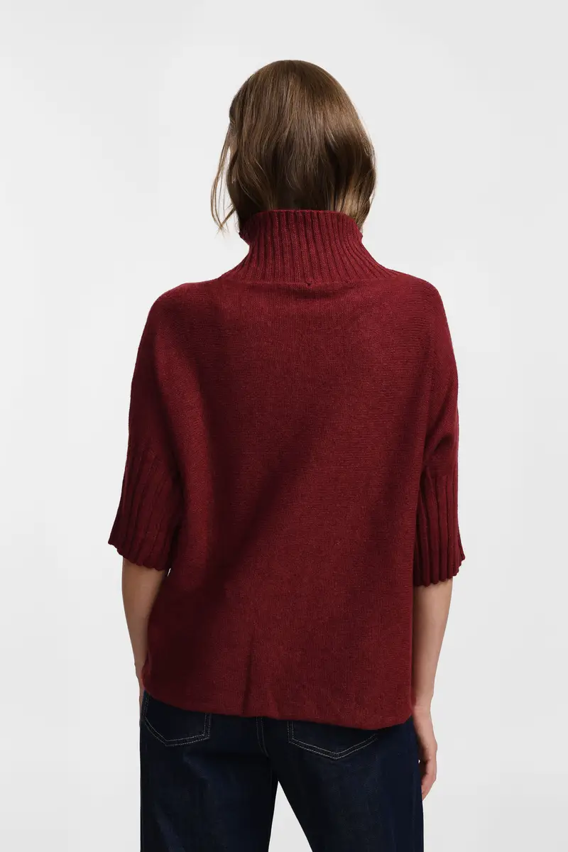 Maglione collo alto maniche al gomito Bordeaux miniatura 3