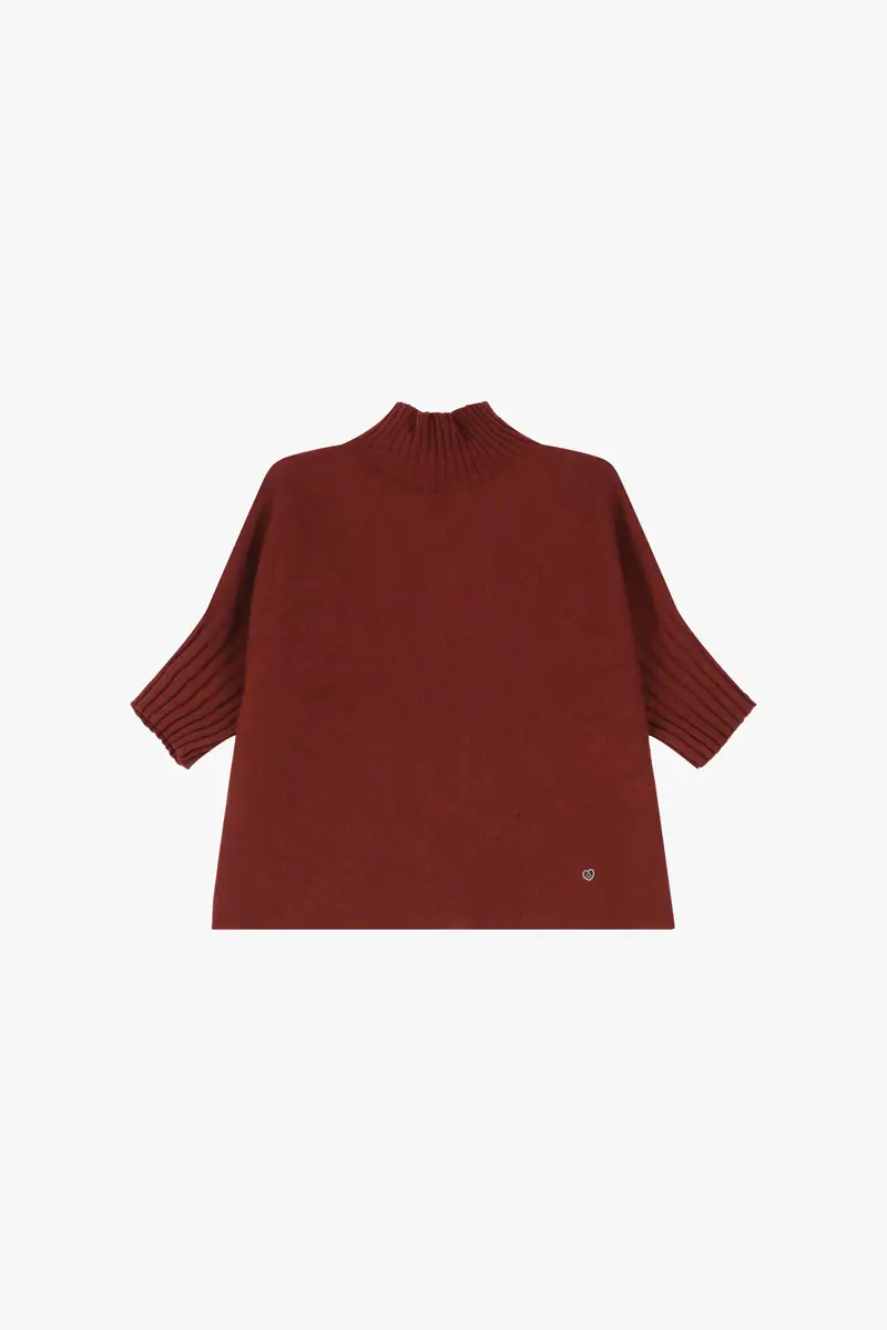 Maglione collo alto maniche al gomito Bordeaux