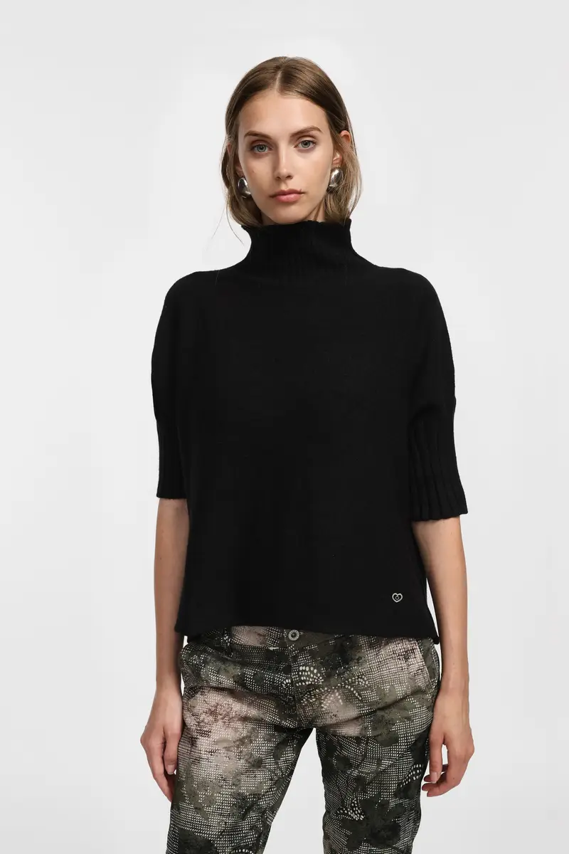 Maglione collo alto maniche al gomito Nero miniatura 2