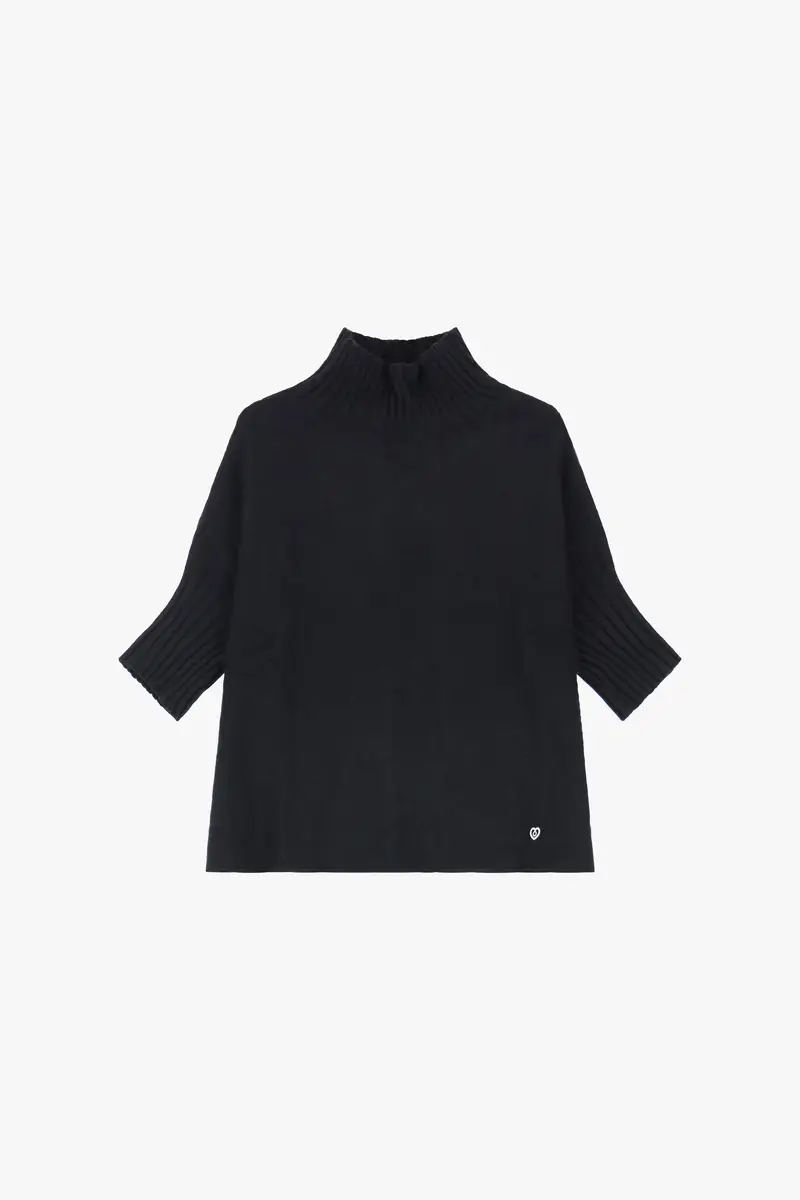 Maglione collo alto maniche al gomito Nero