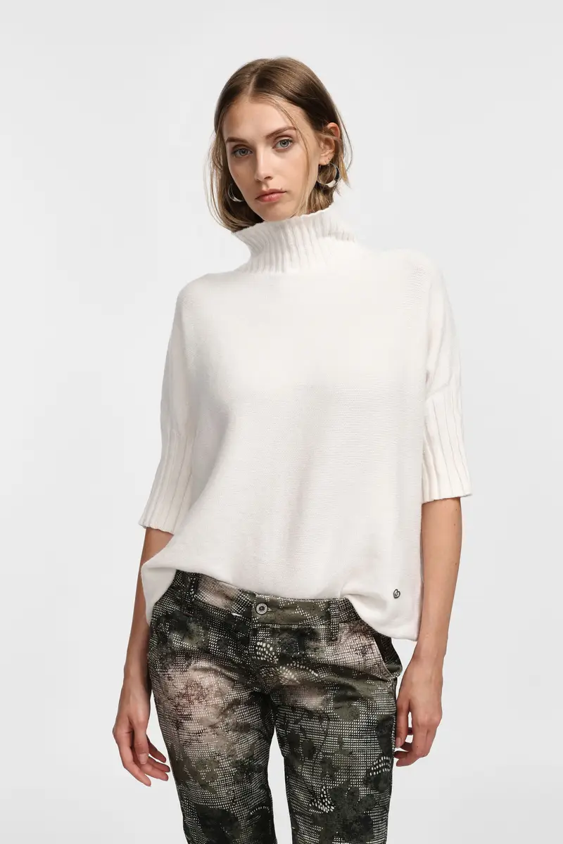 Maglione collo alto maniche al gomito Panna miniatura 2