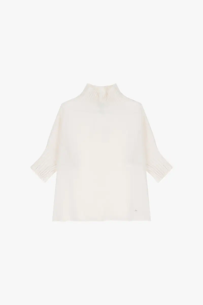 Maglione collo alto maniche al gomito Panna