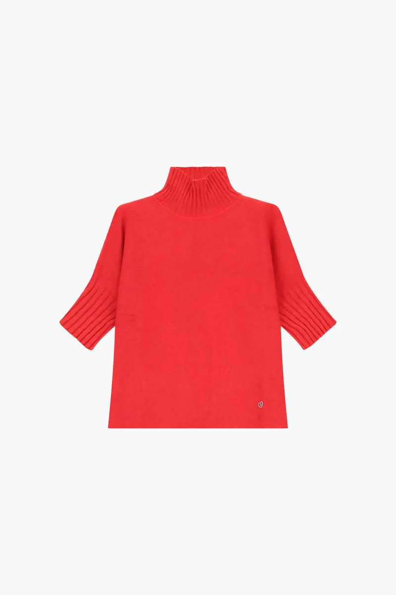 Maglione collo alto maniche al gomito Rosso