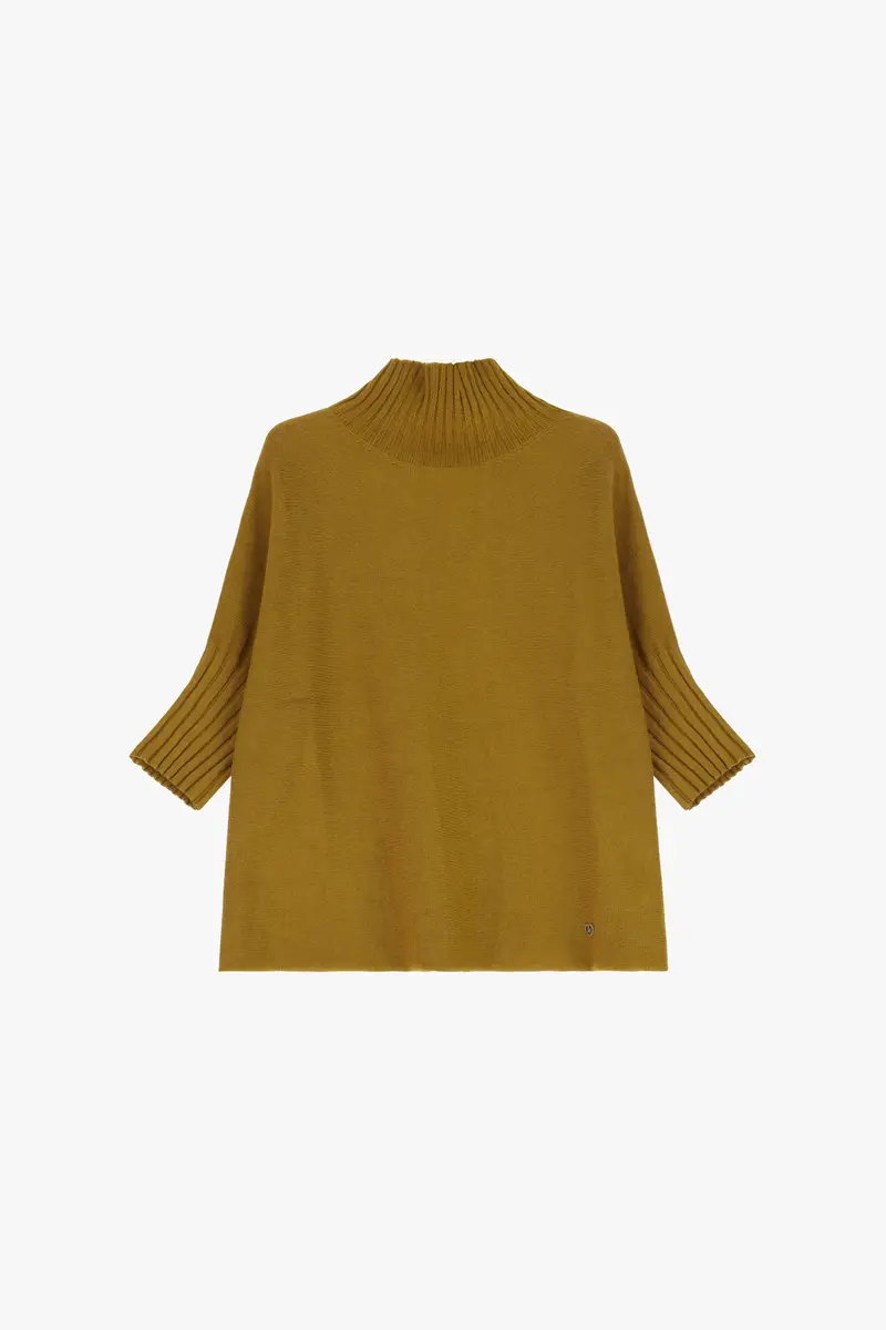 Maglione collo alto maniche al gomito Senape