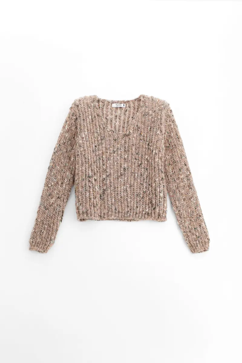 Maglione con maniche lunghe e scollo v Cipria