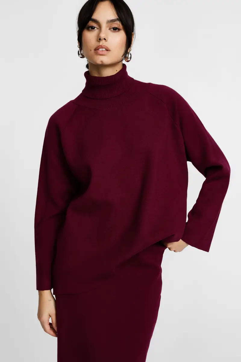 Maglione dolcevita fit morbido maniche lunghe Amaranto miniatura 2