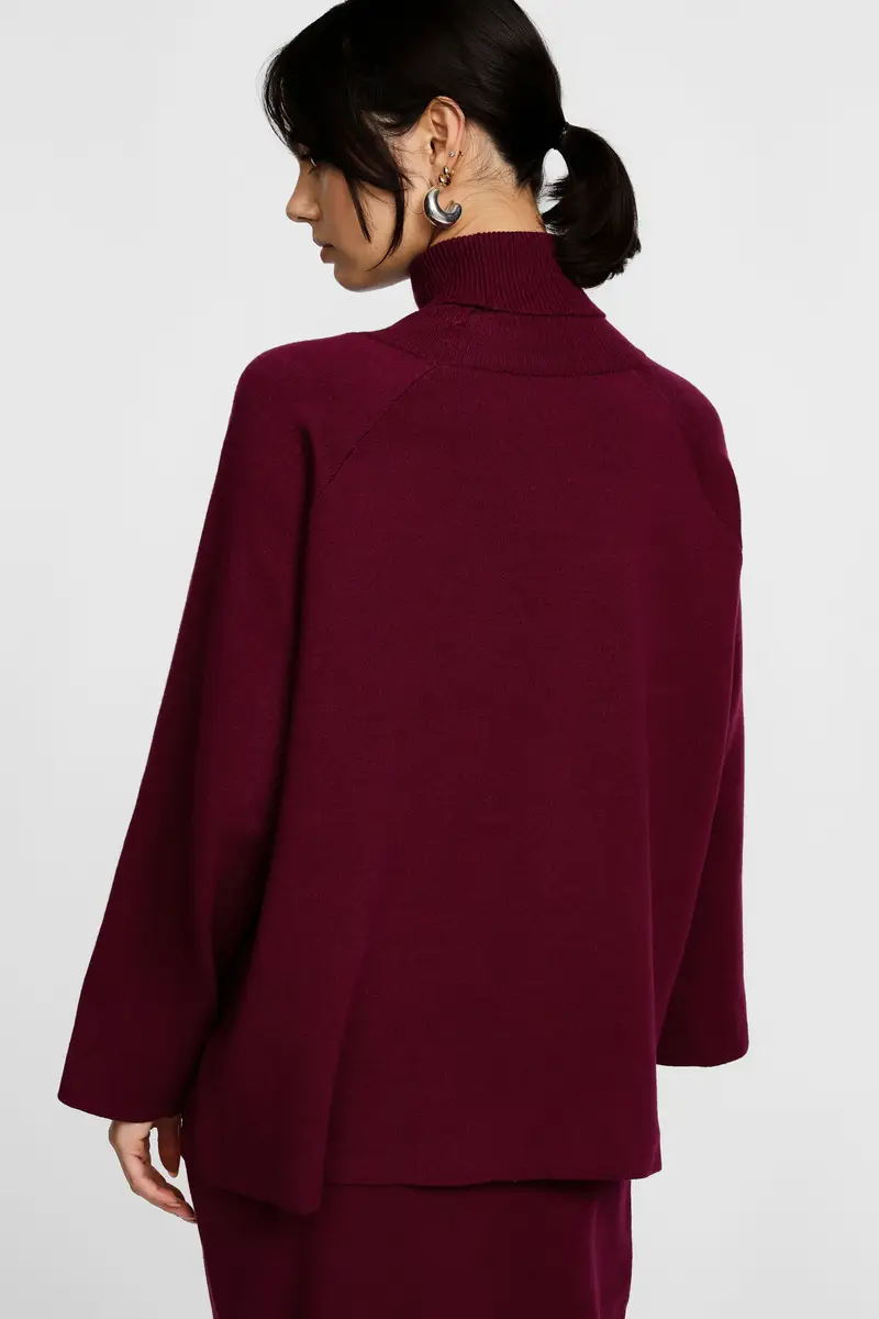 Maglione dolcevita fit morbido maniche lunghe Amaranto miniatura 3