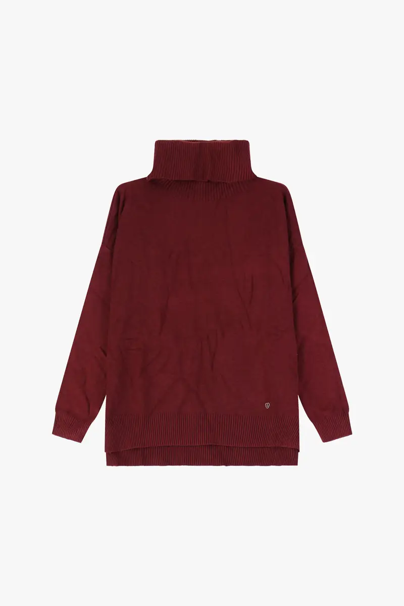Maglione dolcevita over con polsini a costine Bordeaux