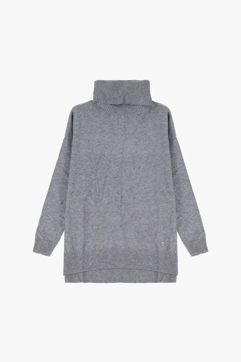 Maglione dolcevita over con polsini a costine Grigio