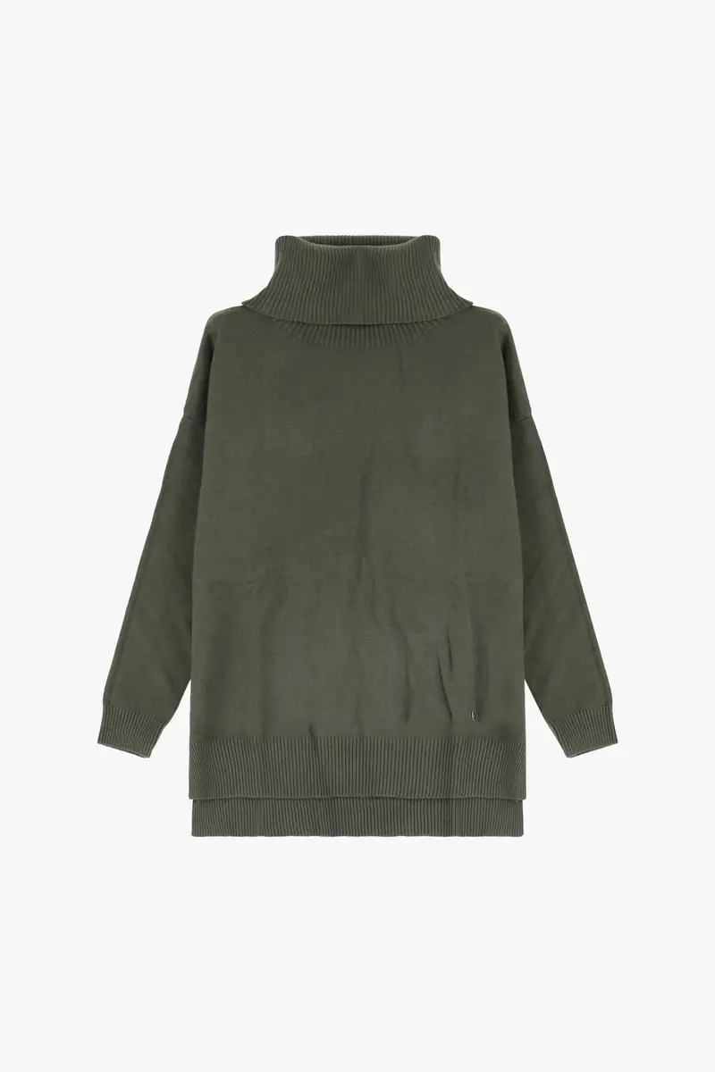 Maglione dolcevita over con polsini a costine Militare