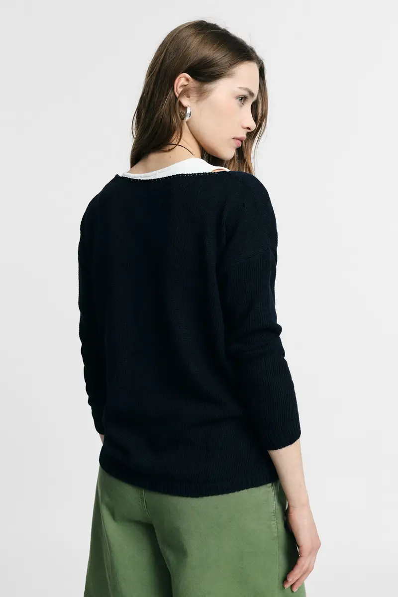 Maglione girocollo ampio con spacchi laterali Blu scuro miniatura 3