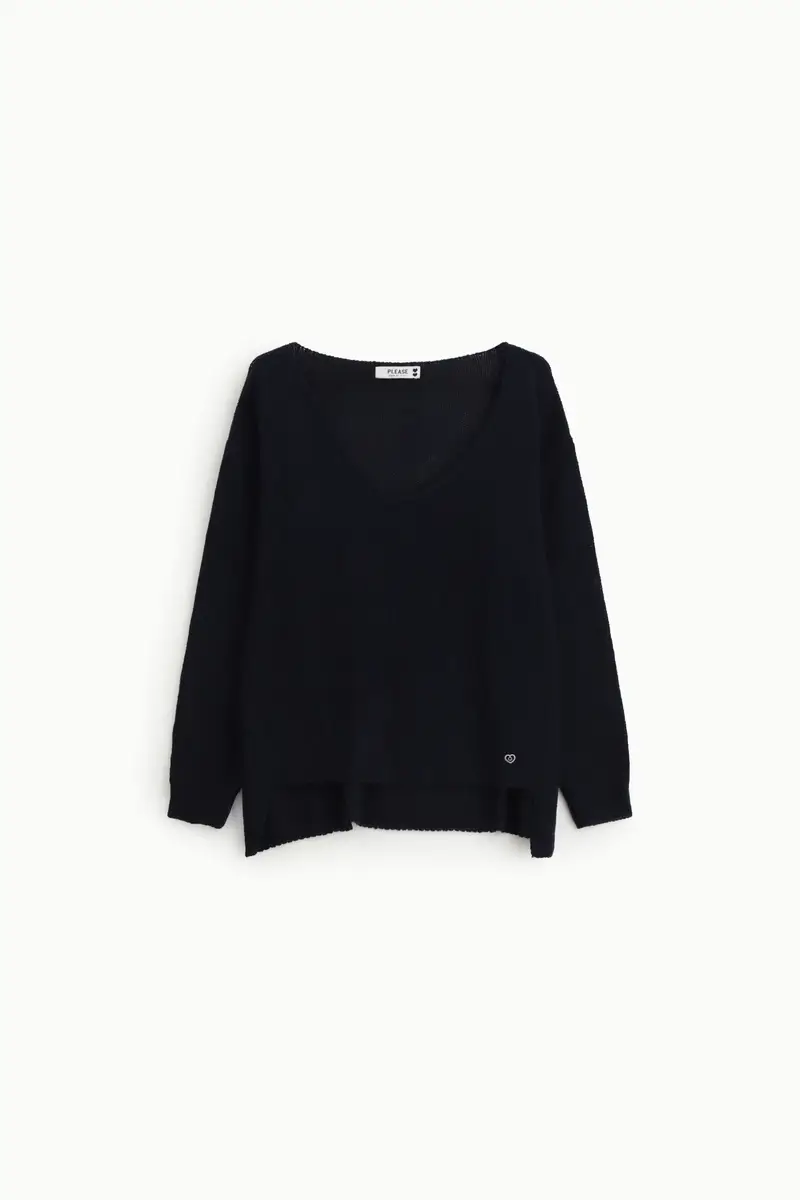 Maglione girocollo ampio con spacchi laterali Blu scuro