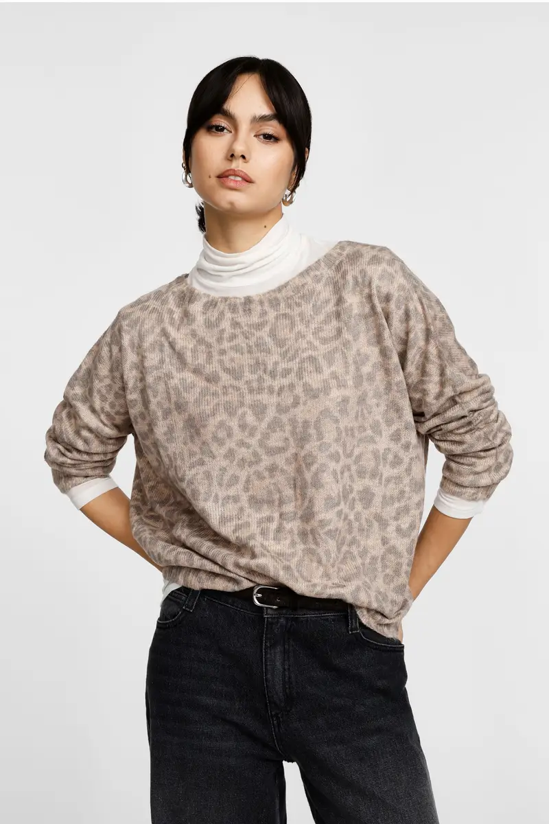 Maglione girocollo fantasia animalier manica lunga Variante unica miniatura 2
